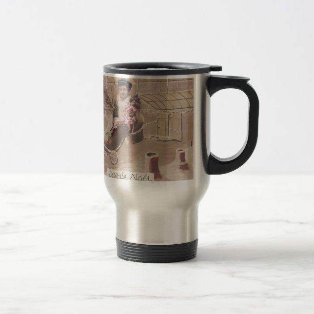 Vintage Christmas Boy Flying Airship Fantasy Travel Mug (Right)
