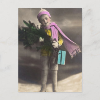 Vintage Christmas Boy Holiday Postcard