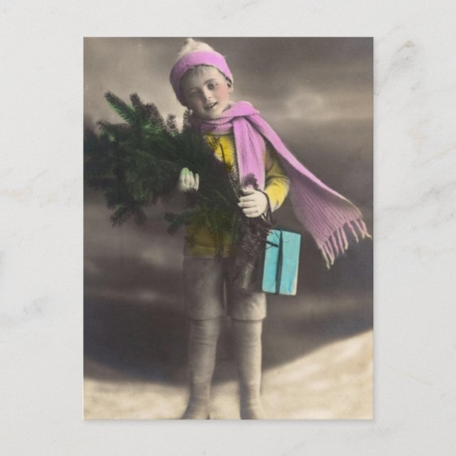 Vintage Christmas Boy Holiday Postcard (Front)