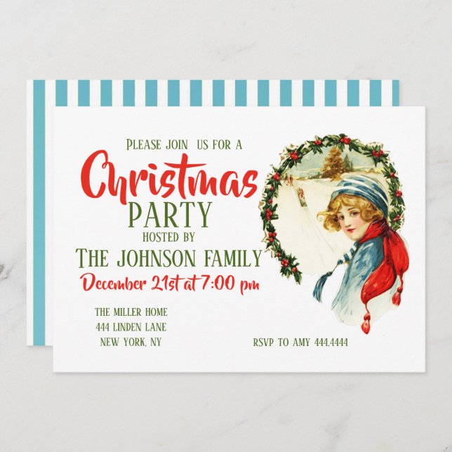Vintage Christmas Boy            Invitation (Front/Back)