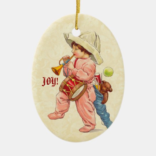 Vintage Christmas Boy Marching with Trumpet Drum Ceramic Ornament