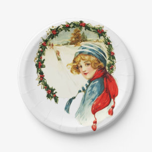 Vintage Christmas Boy Paper Plates