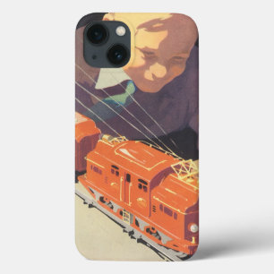 Vintage Christmas, Boy Playing with Toys Trains iPhone 13 Case