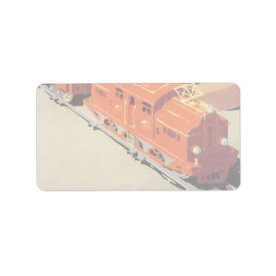 Vintage Christmas, Boy Playing with Toys Trains Label