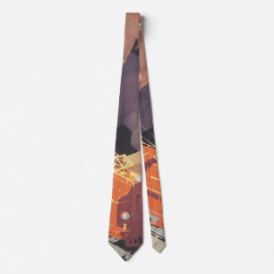 Vintage Christmas, Boy Playing with Toys Trains Neck Tie