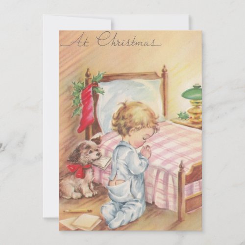 Vintage Christmas boy Praying Before Bed Holiday Card