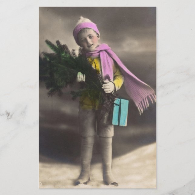 Vintage Christmas Boy Stationery (Front)