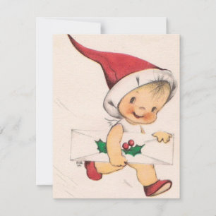 Vintage Christmas Boy With Letter Holiday Card