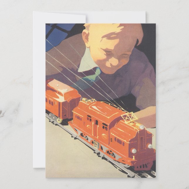 Vintage Christmas, Boy with Toys Trains Invitation (Front)