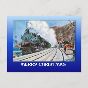 Vintage Christmas, Brienz, Railroad by the lake Holiday Postcard