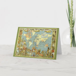 Vintage Christmas British Empire Antique World Map Holiday Card