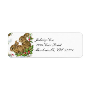 Vintage Christmas Bunnies Address Label