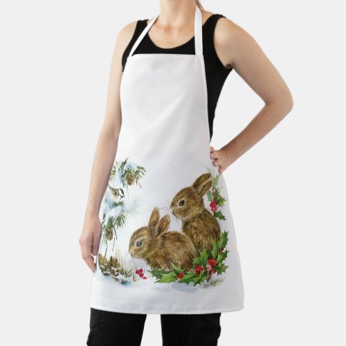 Vintage Christmas Bunnies Apron