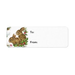 Vintage Christmas Bunnies Gift Tag Label