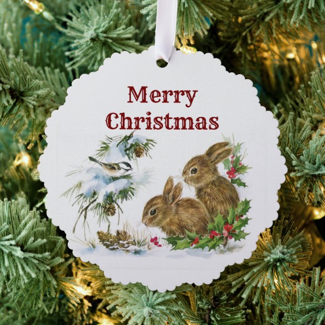 Vintage Christmas Bunnies Paper Ornament Card (Insitu (Tree))