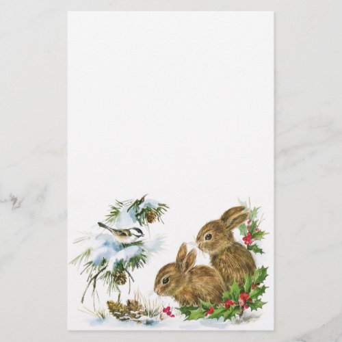 Vintage Christmas Bunnies Stationery