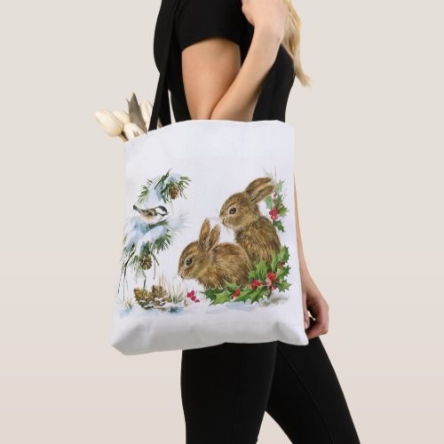 Vintage Christmas Bunnies Tote Bag