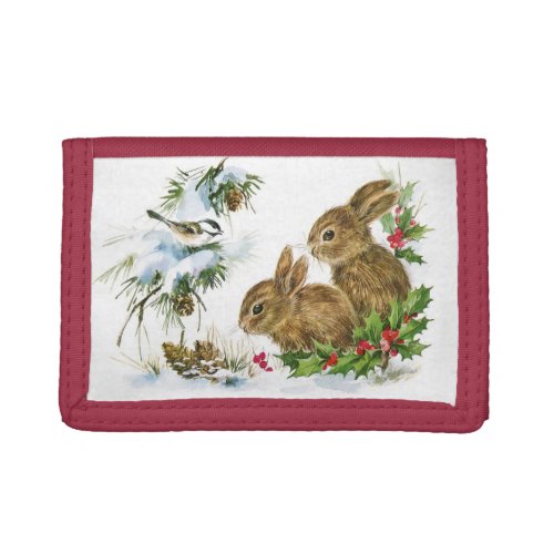 Vintage Christmas Bunnies Tri_fold Wallet