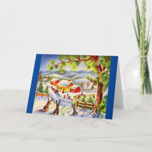 Vintage Christmas bunnies watching Christmas Card