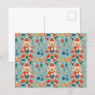 Vintage Christmas Bunny, Ornaments and Candy Cane Postcard