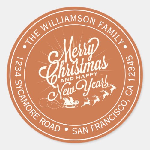 Vintage Christmas Burnt Orange Return Address Classic Round Sticker