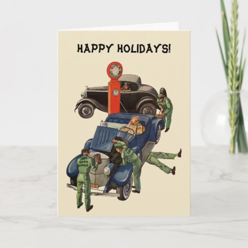 Vintage Christmas Business Auto Car Gas Station Holiday Card