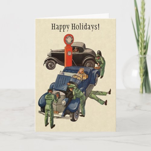 Vintage Christmas Business Auto Car Gas Station Holiday Card