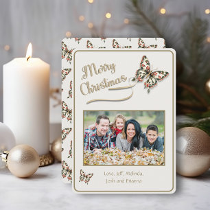 Vintage Christmas Butterfly Family Photo Holiday Card
