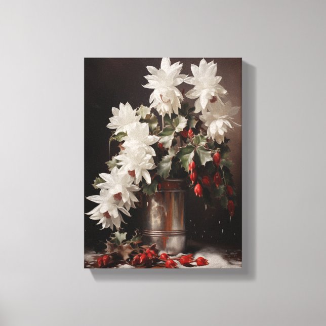 Vintage Christmas Cactus Stretched Canvas Wall Art (Front)