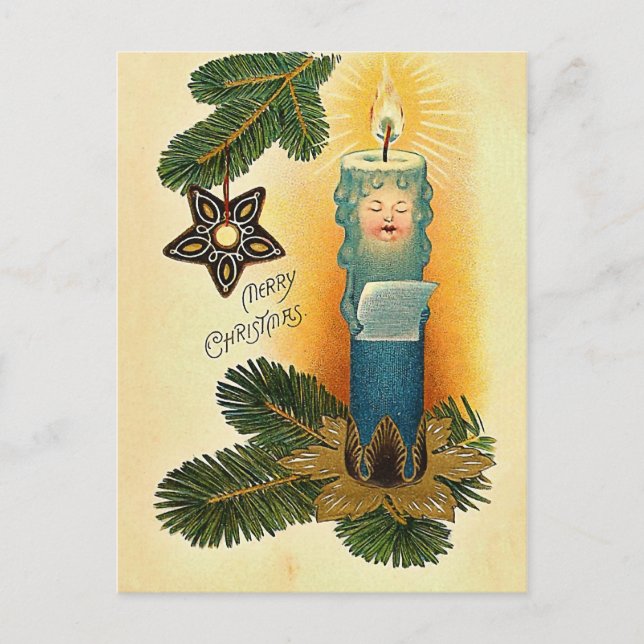 Vintage Christmas Candle Cartoon Holiday Postcard (Front)