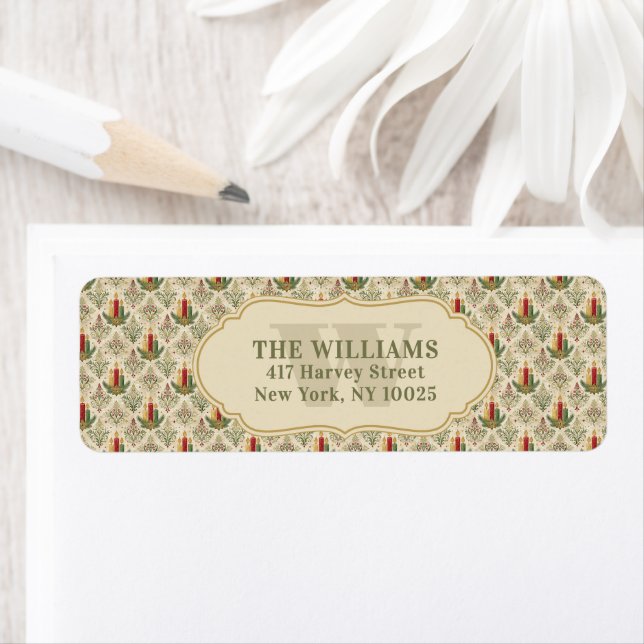 Vintage Christmas Candle Damask Pattern Custom  Label (Insitu)