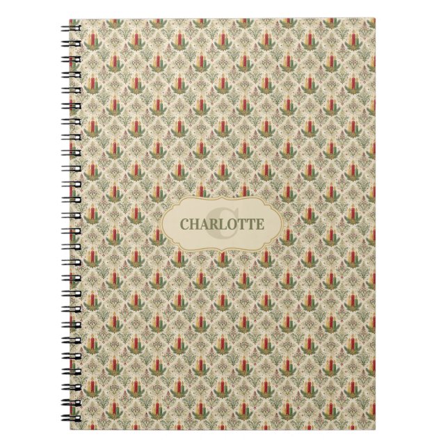 Vintage Christmas Candle Damask Pattern Custom  Notebook (Front)