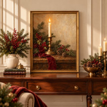 Vintage Christmas Candle Evergreen Still Life