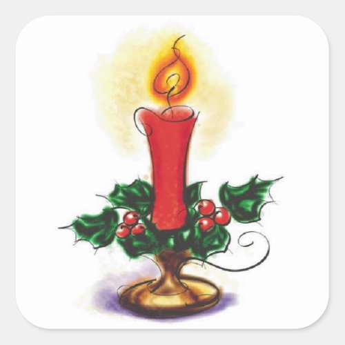 Vintage Christmas Candle In Holly Square Sticker