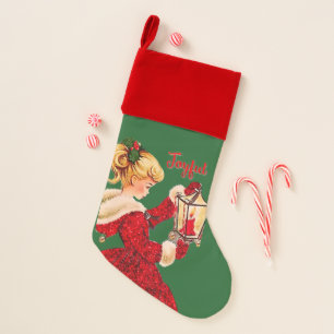 Vintage Christmas candle lamp red glitter girl Christmas Stocking