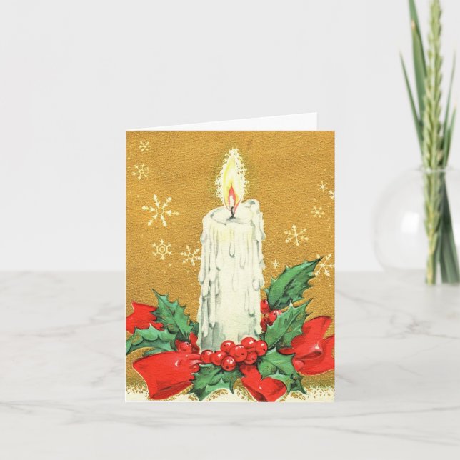 Vintage Christmas Candle on Gold Card (Front)