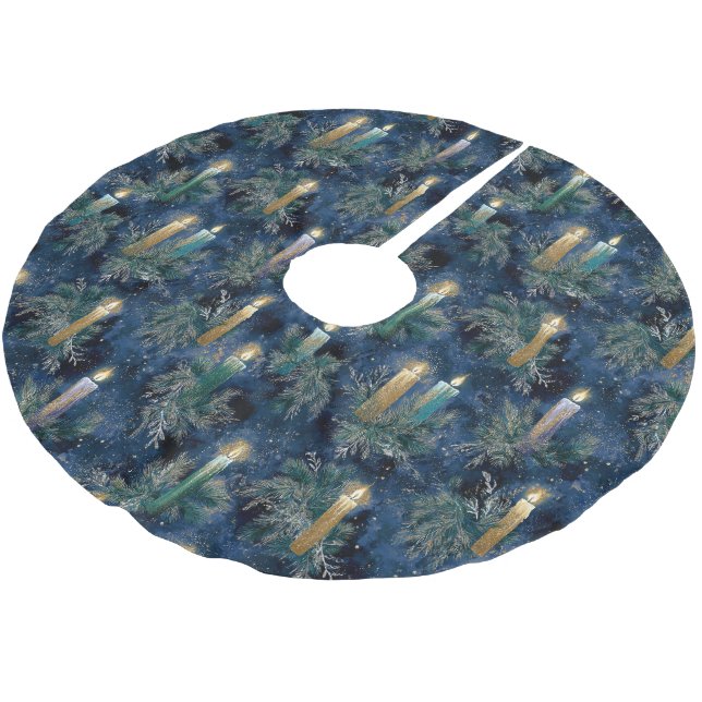 Vintage Christmas Candlelight Glow Brushed Polyester Tree Skirt (Angled)