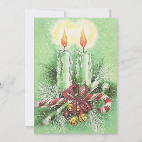 Vintage Christmas Candles Bellsand Candy Canes Holiday Card