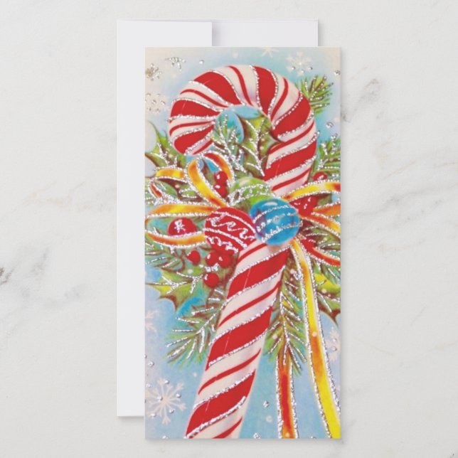 Vintage Christmas Candy Cane Holiday Card (Front)