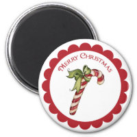 Vintage Christmas Candy Cane on round magnet