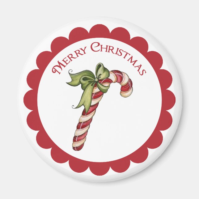 Vintage Christmas Candy Cane on round magnet (Front)