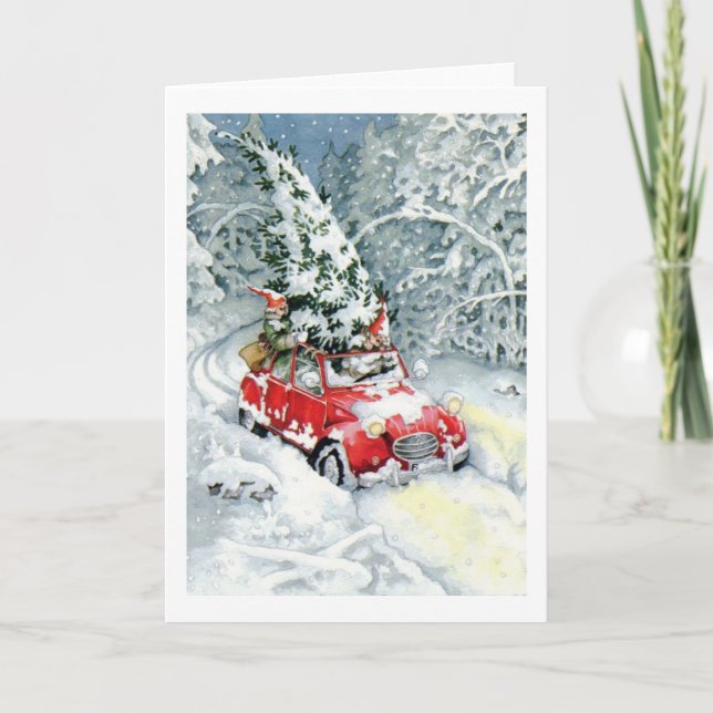 Vintage Christmas Car Holiday Card (Front)