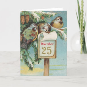 Vintage Christmas Card 25th December birds