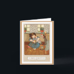 Vintage Christmas Card - A Merry Christmas<br><div class="desc">Vintage Xmas Card showing little girl holding a doll,  with stocking full of gifts hanging on her bed post. Color balanced and retouched to bring out the original beauty.</div>