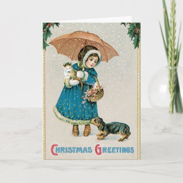 Vintage Christmas Card  - Adorable Pets (Front)