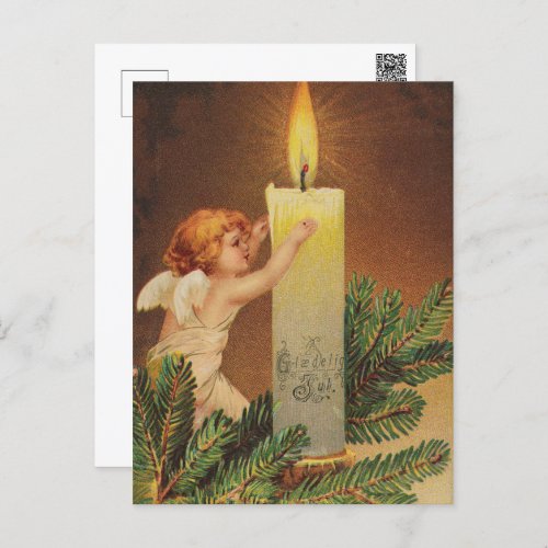 Vintage Christmas Card  Angel and Candle