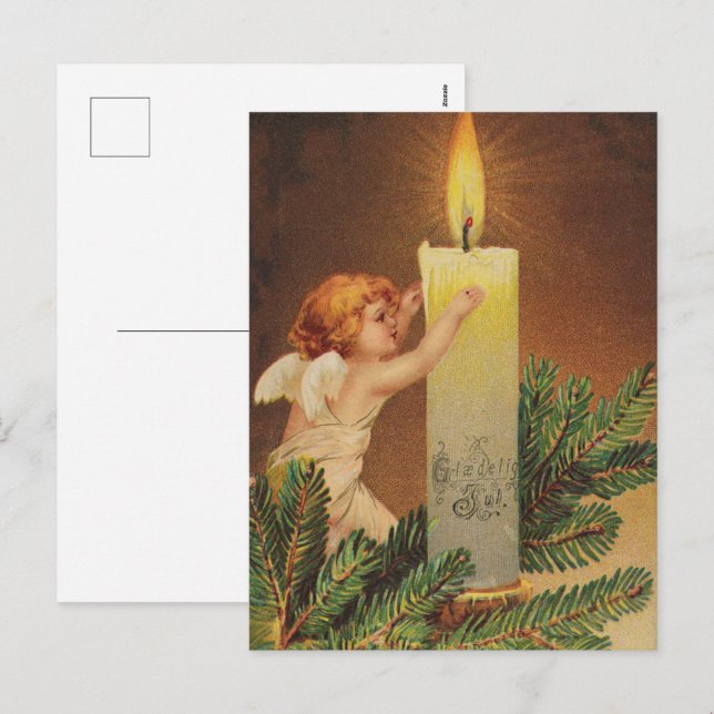 Vintage Christmas Card | Angel and Candle (Front/Back)