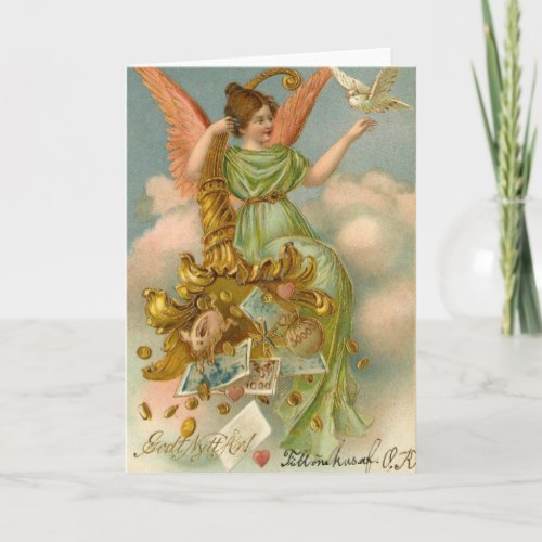 Vintage Christmas Card  Angel and Dove