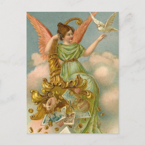 Vintage Christmas Card  Angel and Dove