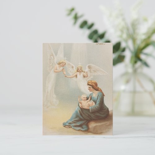 Vintage Christmas Card  Angel Mother and Child
